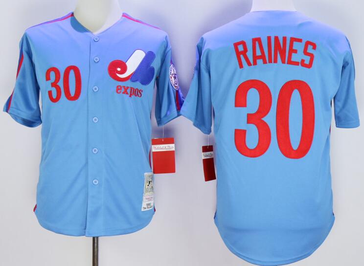 Montreal Expos 30 TIM RAINES blue throwback MLB baseball Jersey