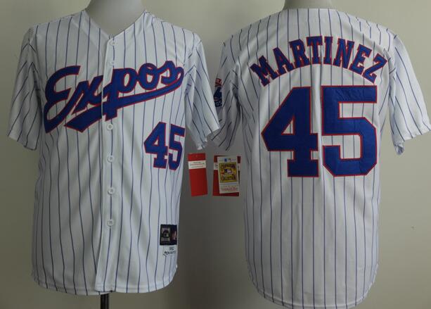 Montreal Expos 45 Pedro Martinez White Blue stripes mlb Jerseys