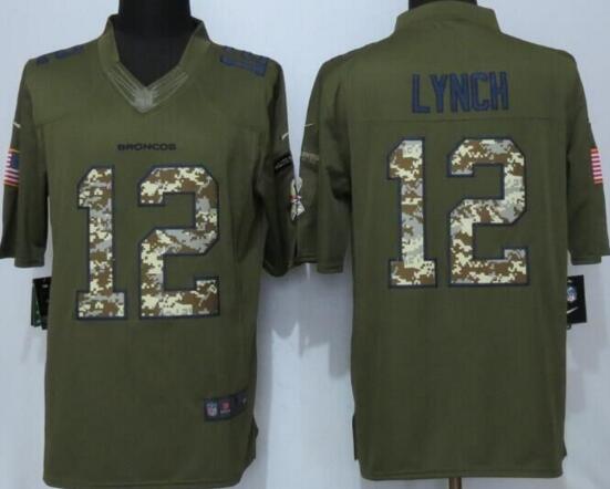 NEW Nike Denver Broncos 12 Lynch Green Salute To Service Limited Jersey