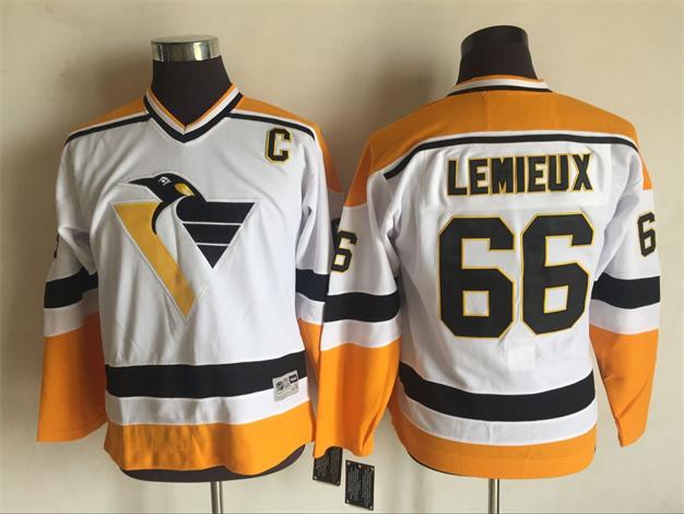 NHL Pittsburgh Penguins #66 M.Lemieux White Youth Throwback Jersey C patch