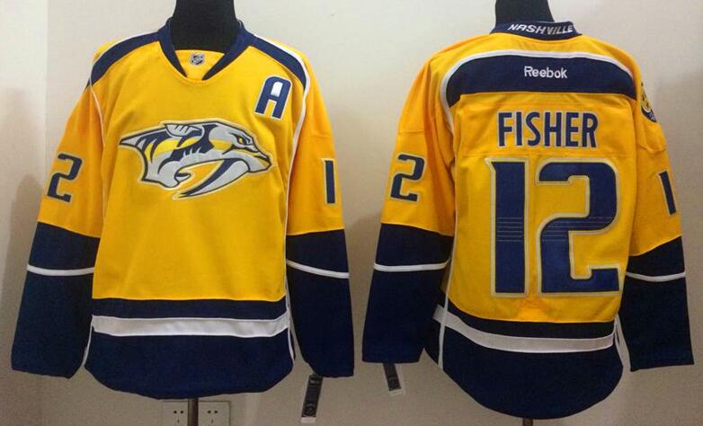 Nashville Predators 12 Mike Fisher yellow nhl ice hockey  jerseys