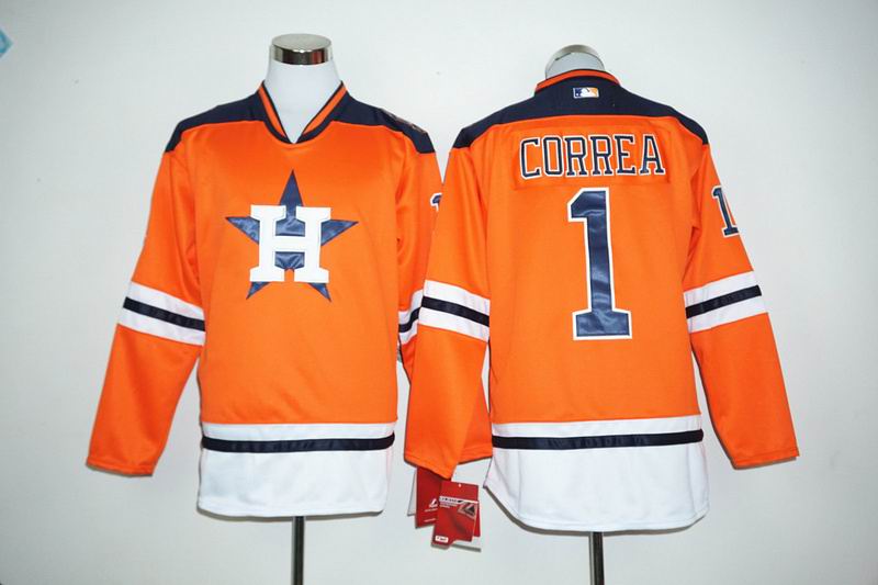 New Houston Astros 1 Carlos Correa Orange Long Sleeve Stitched men baseball mlb Jersey