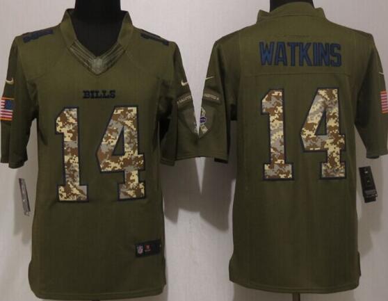 New Nike Buffalo Bills 14 Watkins Green Salute To Service Limited Jersey