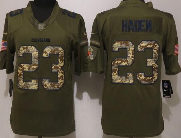 New Nike Cleveland Browns 23 Haden Green Salute To Service Limited Jersey