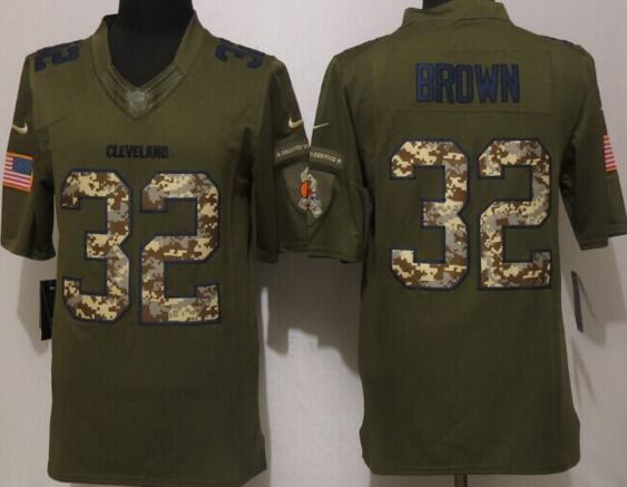New Nike Cleveland Browns 32 Brown Green Salute To Service Limited Jersey