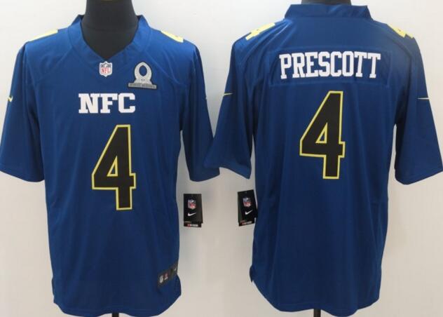New Nike Dak Prescott 4 blue 2017 Pro Bowl rush Limited men football Jersey