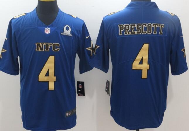 New Nike Dak Prescott 4 blue gold number 2017 Pro Bowl rush Limited men football Jersey