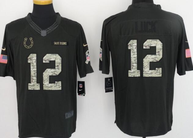New Nike Indianapolis Colts 12 Luck Green Salute To Service Limited Jerseys