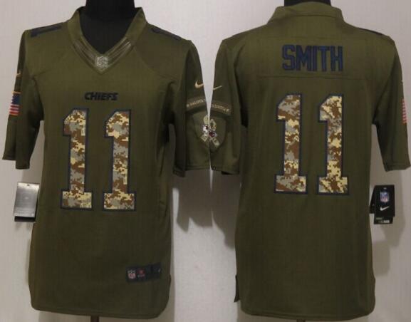 New Nike Kansas City Chiefs 11 Smith Green Salute To Service Limited Jersey
