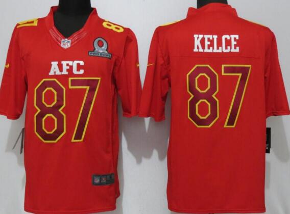 New Nike Kansas City Chiefs 87 Kelce Nike Red 2017 Pro Bowl Limited men football Jersey