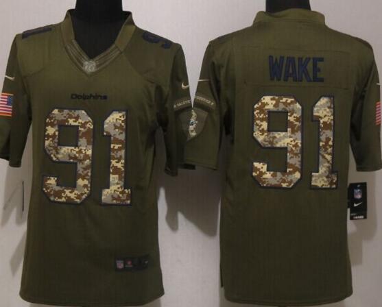 New Nike Miami Dolphins 91 Wake Green Salute To Service Limited Jersey