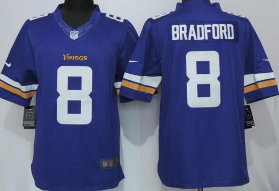 New Nike Minnesota Vikings 8 Bradford Purple Limited Jerseys
