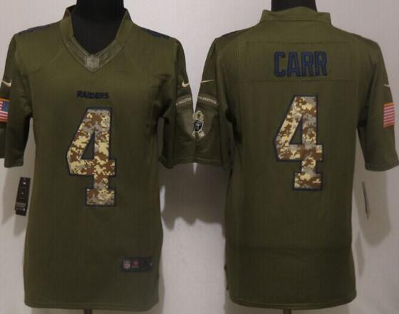 New Nike Oakland Raiders 4 Carr Green Salute To Service Limited Jersey