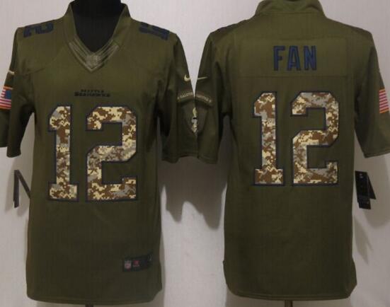 New Nike Seattle Seahawks 12 Fan Green Salute To Service Limited Jersey