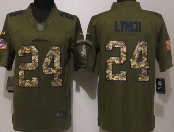 New Nike Seattle Seahawks 24 Lynch Green Salute To Service Limited Jersey