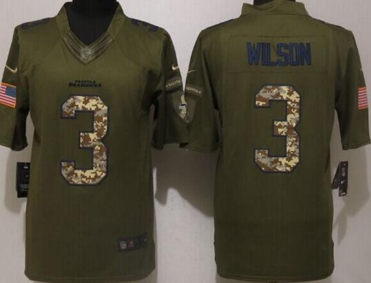 New Nike Seattle Seahawks 3 Wilson Green Salute To Service Limited Jersey