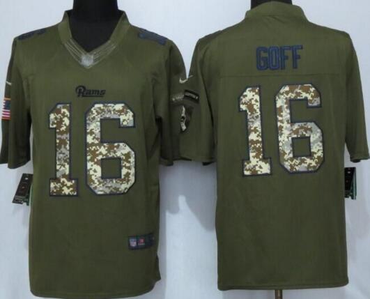 New Nike St.Louis Rams 16 Goff Green Salute To Service Limited Jersey
