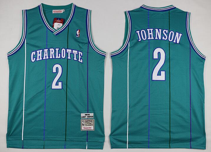 New Orleans Hornets 2 Larry Johnson light green adidas men nba basketball jerseys
