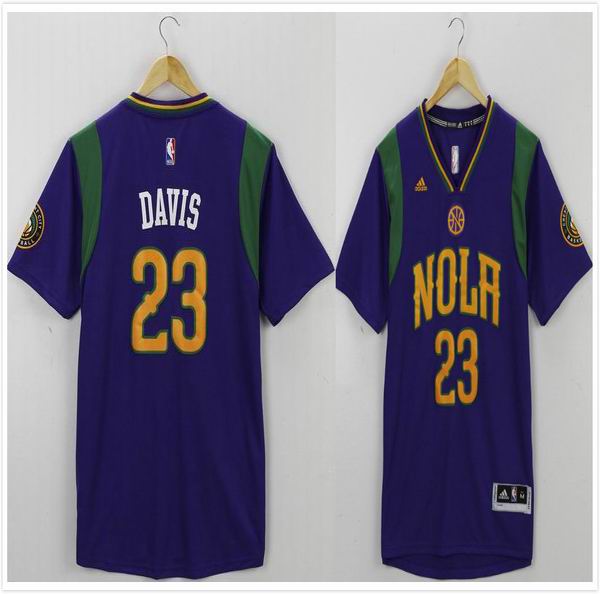 New Orleans Pelicans 23 Anthony Davis blue shorts sleeves Adidas men nba basketball Jerseys