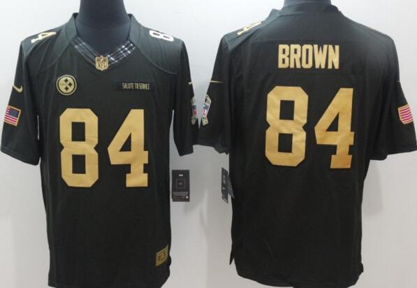 New Pittsburgh Steelers 84 Brown Anthracite Salute To Service gold number green football Limited Jersey