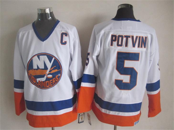 New York Islanders 5 Denis Potvin white CCM nhl ice hockey  jerseys