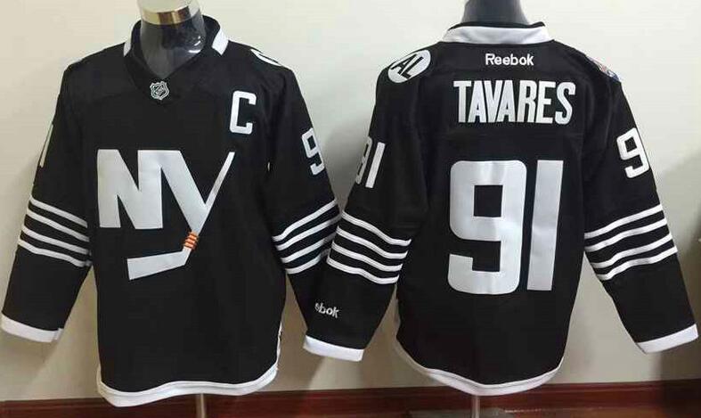 Custom New York Islanders 91 John Tavares black men nhl ice hockey jerseys