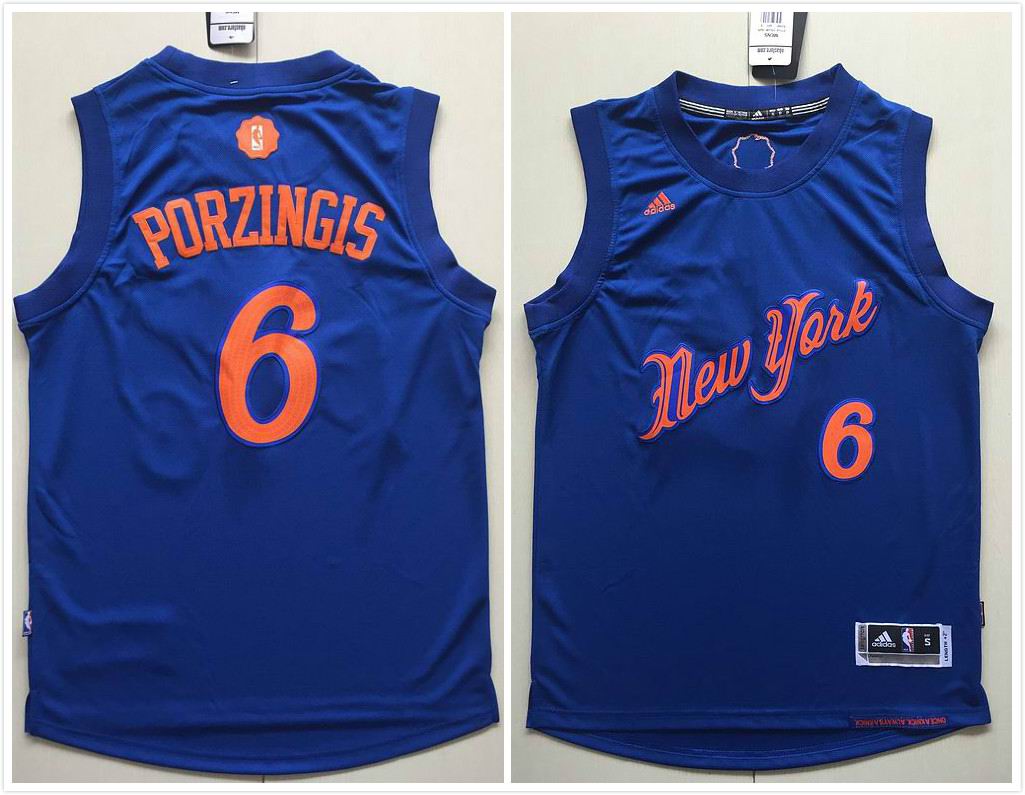 New York Knicks 6 Kristaps Porzingis blue basketball 2017  NBA Christmas Jersey