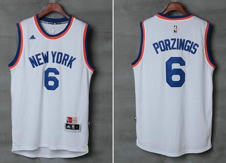 New York Knicks 6 Kristaps Porzingis throwback white NBA basketball Jersey