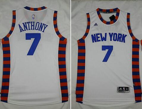 New York Knicks 7 Carmelo Anthony white throwback adidas men nba basketball jersey