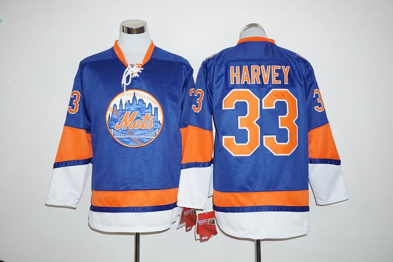 New York Mets #33 Matt Harvey Blue Long Sleeve Stitched Baseball Jersey