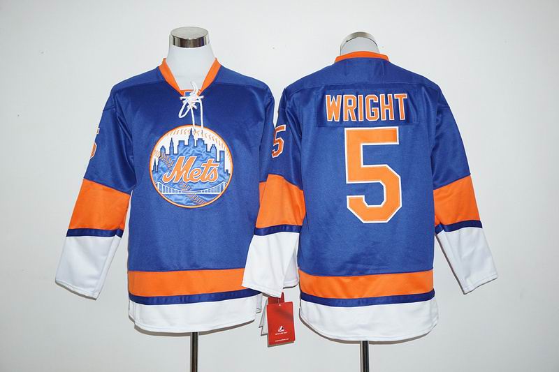 New York Mets #5 David Wright Blue Long Sleeve Stitched Baseball Jersey