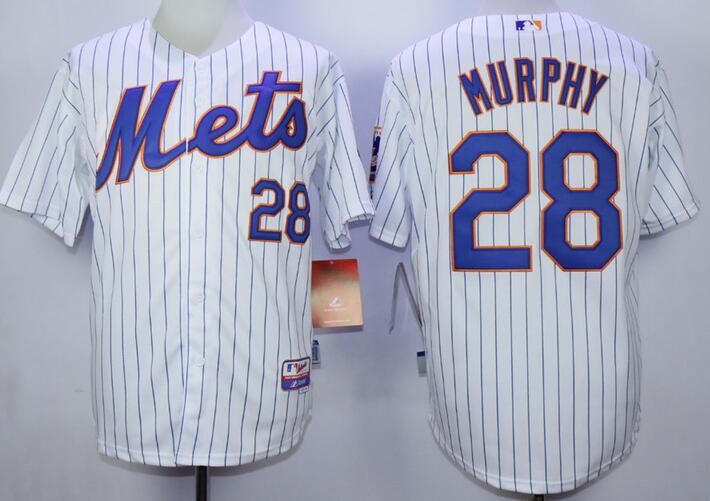 New York Mets 28 Daniel Murphy white blue stripe majestic baseball jersey