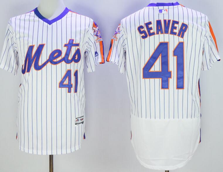 New York Mets 41 Tom Seaver White Blue Strip elite MLB baseball Jerseys