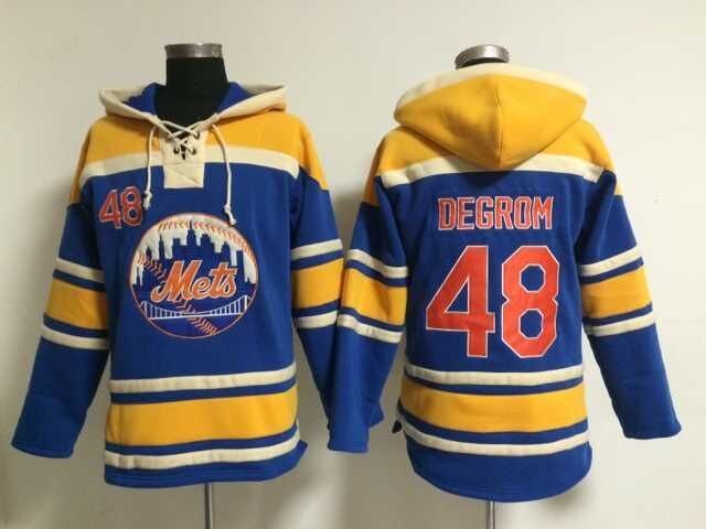 New York Mets Jacob DeGrom #48 blue yellow Baseball Hooded Sweatshirt