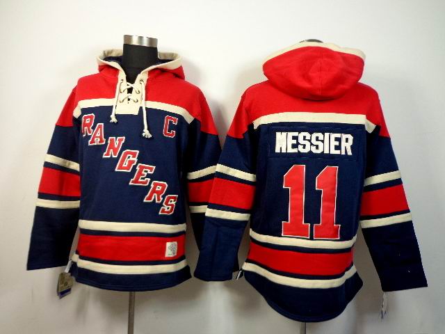 New York Rangers #11 Mark Messier dark Blue red NHL Hooded Sweatshirt C Patch