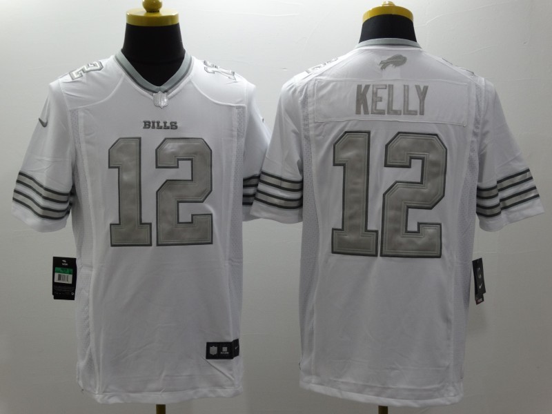 Nike Buffalo Bills 12 Jim Kelly Platinum White Limited Jerseys
