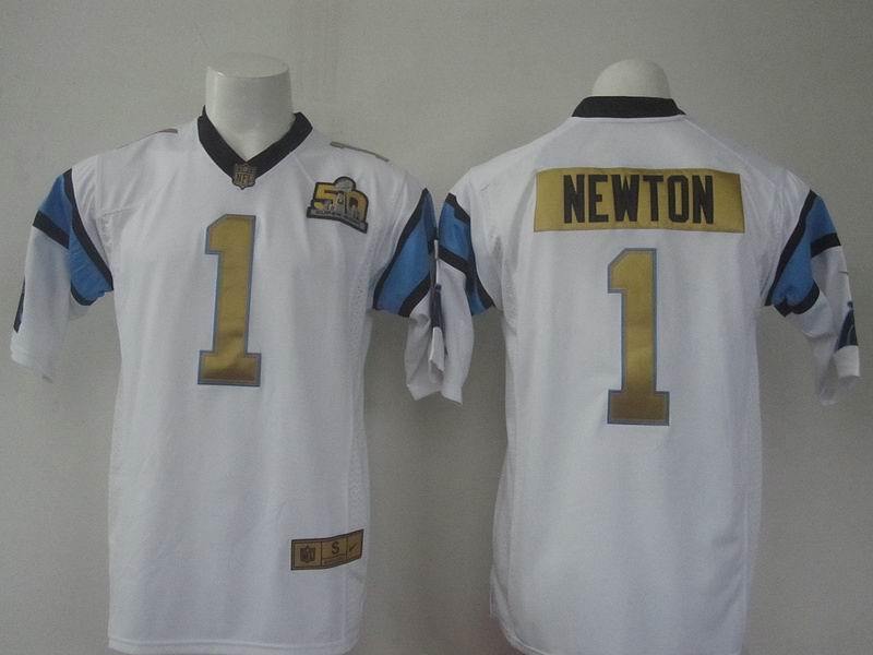 Nike Carolina Panthers 1 Cam Newton white game nfl jersey 50th patch