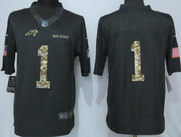 Nike Carolina Panthers 1 Newton Anthracite Salute To Service men Limited Jersey
