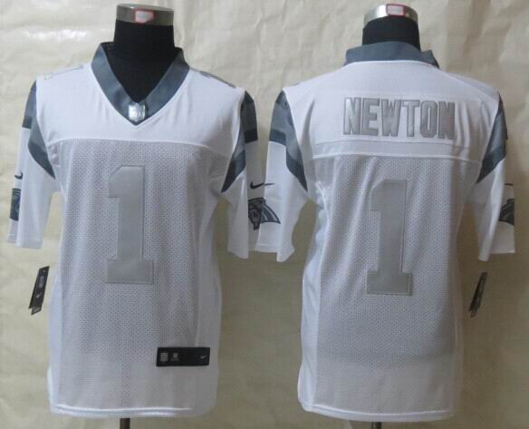 Nike Carolina Panthers 1 Newton Platinum White Limited Jerseys