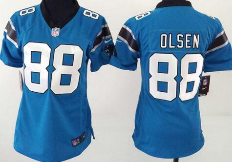 Nike Carolina Panthers 80 Greg Olsen Blue women football Jerseys