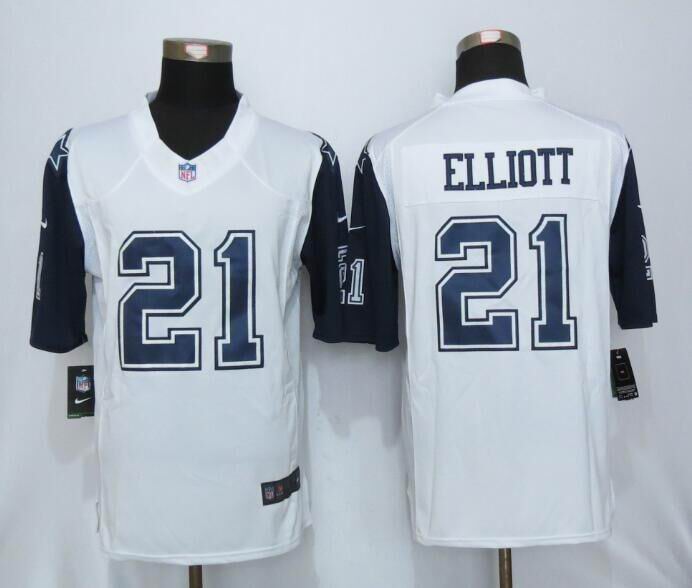 Nike Dallas Cowboys 21 Elliott White Men Stitched Limited Rush Jersey
