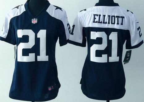 Nike Dallas Cowboys 21 Ezekiel Elliott blue white women football jerseys