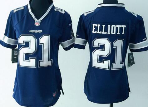 Nike Dallas Cowboys 21 Ezekiel Elliott blue women football jerseys