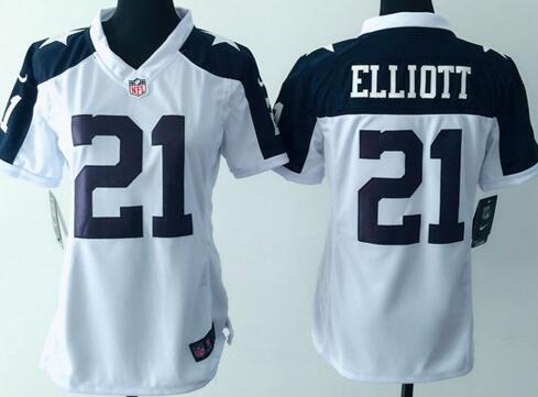 Nike Dallas Cowboys 21 Ezekiel Elliott white blue women football jerseys