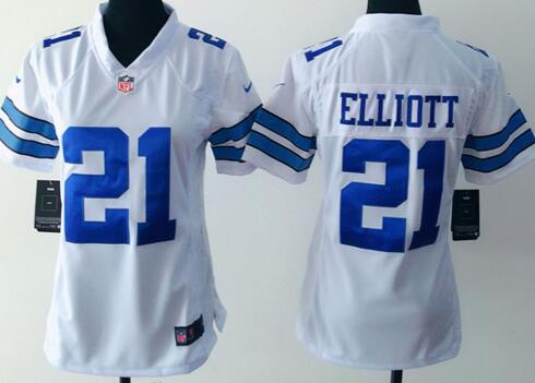 Nike Dallas Cowboys 21 Ezekiel Elliott white women football jerseys