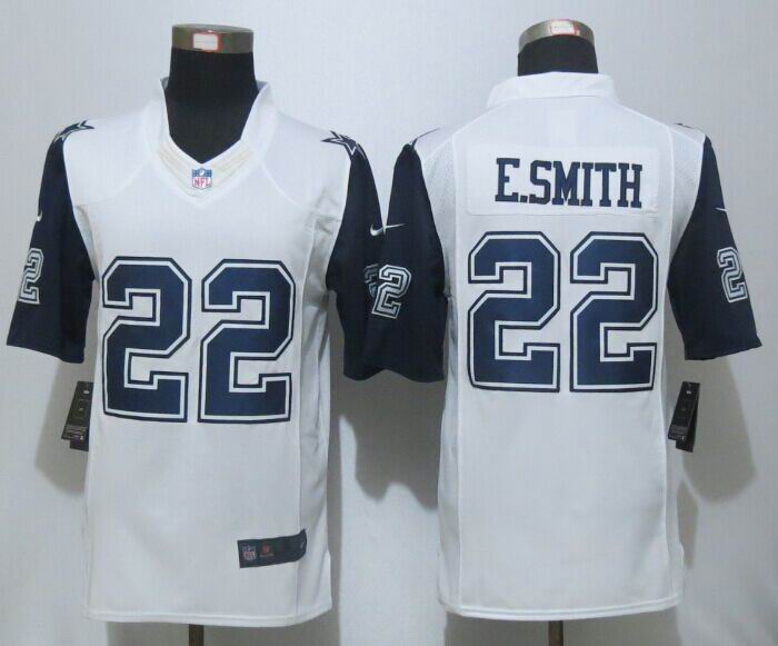 Nike Dallas Cowboys 22 E.Smith White Men Stitched Limited Rush Jersey