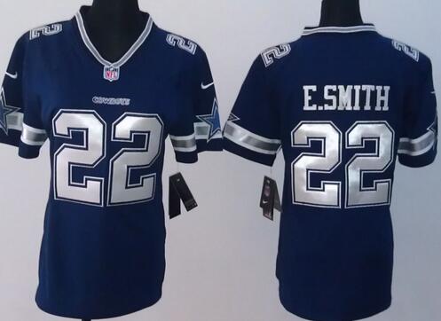 Nike Dallas Cowboys 22 Emmitt Smith blue women football jerseys