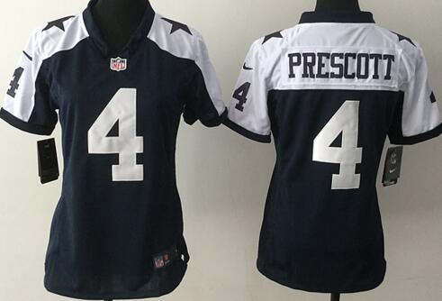 Nike Dallas Cowboys 4 Dak Prescott blue white women football jerseys