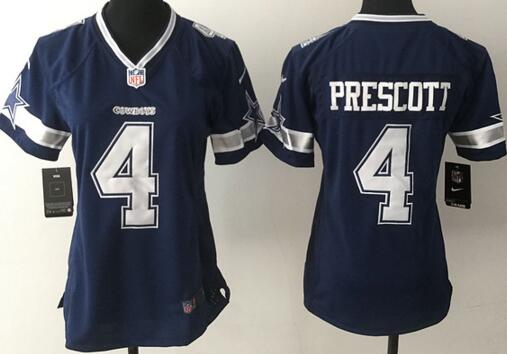 Nike Dallas Cowboys 4 Dak Prescott blue women football jerseys