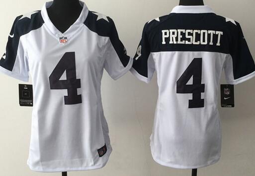 Nike Dallas Cowboys 4 Dak Prescott white blue women football jerseys